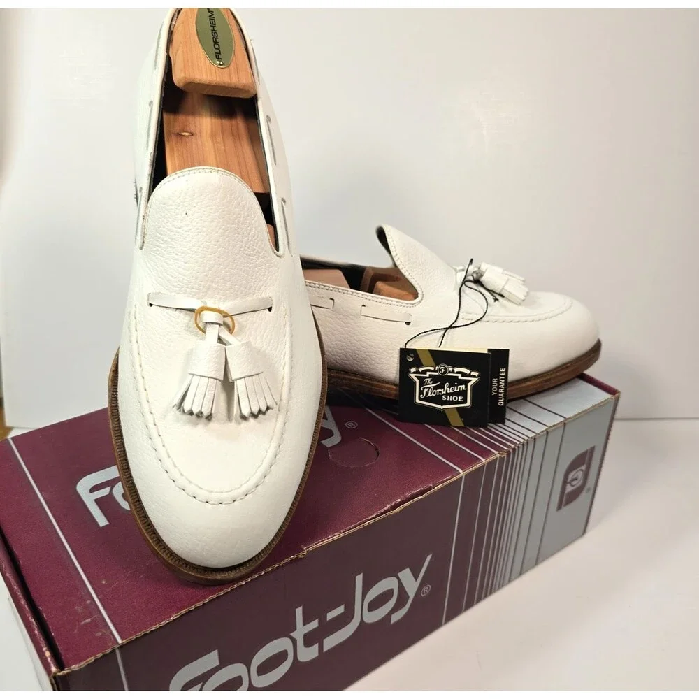 FootJoy Classics Dress Shoes 73486 White Tassel Loafers Men's 8.5 D USA 73486